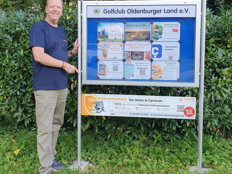 FRED-Werbung auf der Infotafel des Golfclub Oldenburger Land e.V.